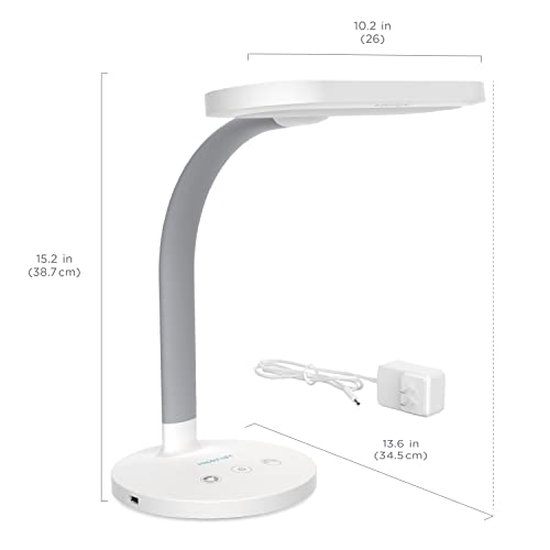 Verilux HappyLight Duo - 2-in-1 Light Therapy & Task Desk Lamp - UV-Free Full Spectrum LED, 10,000 LUX, Adjustable Brightness and Color, Flexible Gooseneck, and Integrated USB Charging Port