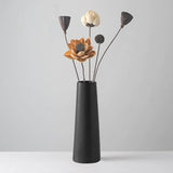 Black Ceramic Vase, 8.5 Inch Flowers Vase for Pampas Grass, Rustic Table Vase for Centerpieces, Simple Modern Vase for Home Office Decor - Matte Black