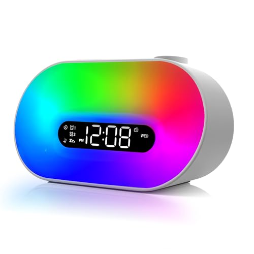Westclox Sunrise Wakeup Light Alarm Clock for Men and Women, Multicolor Mood Light with Nature Sounds, Wireless Speaker and Digital Display, Bedroom Clock with Adapter