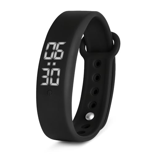 Black Vibrating Alarm Wristband for Heavy Sleepers with Body Temperature Monitoring Waterproof Noiseless Silent Shock Watch USB Rechargeable for Students Sports Won’t Wake Your Partner