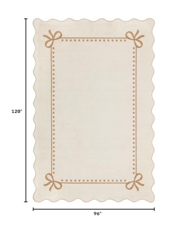 Garvee Scalloped Bow Rug for Living Room Washable Solid Beige 8x10 Area Rug