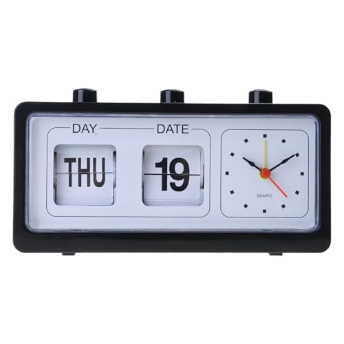 Vintage Retro Alarm Clock, Classic Calendar Desk, Abs Battery Operated Bedside for Home & Office