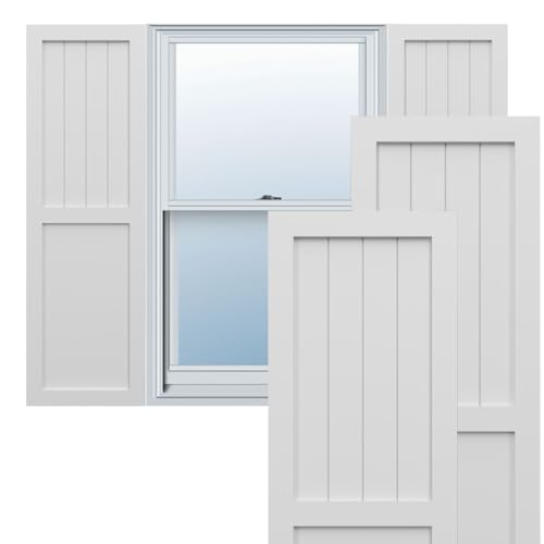 12"W x 45"H True Fit PVC Farmhouse/Flat Panel Combination Fixed Mount Shutters, White (Per Pair - Hardware Not Included)