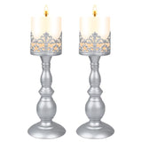 Candle Holders for Pillar Candles Gothic Matte Pearl Silver Tall Candle Holders Set of 2 Decorative Large Table Centerpieces Candle Stand Decor (Pearl Silver 2PCS A)