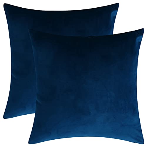 Set of 2 Comfortable Throw Pillow Cover for Bedding, Decorative Accent Cushion Sham Case for Couch Sofa, Soft Solid Velvet with Zipper Hidden - 16"x16", Prussian Blue