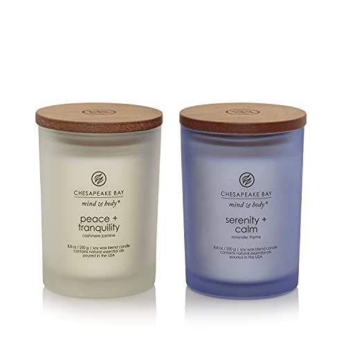 Chesapeake Bay Medium Jar Candles Duo - Peace + Tranquility (Cashmere Jasmine) and Serenity + Calm (Lavender Thyme) Home Decor