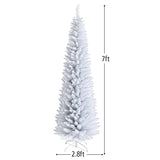 7FT White Pencil Christmas Tree, Artificial Christmas Tree w/Premium PVC Needles, Pine Tree w/Solid Metal Stand, Ideal for Home, Office, Shops, Holiday Decoration