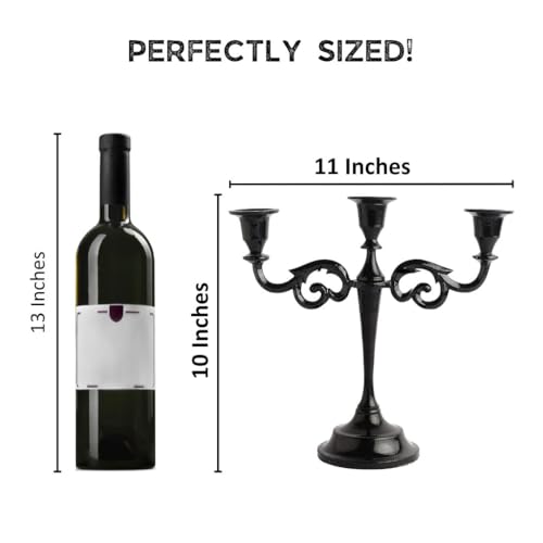 3-Arm Metal Candelabra Candle Holder Table Centerpiece, Black Glossy