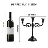 3-Arm Metal Candelabra Candle Holder Table Centerpiece, Black Glossy