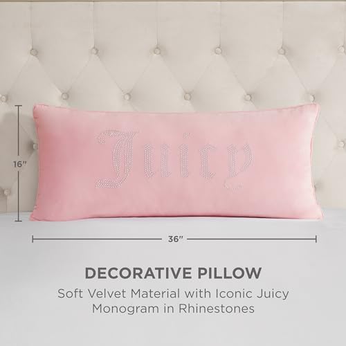 Juicy Couture Silver Rhinestone Decorative Pillow - Premium Throw Pillow - Living Room and Bedroom Décor - Hannah 16" x 36", Light Pink Velvet