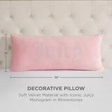 Juicy Couture Silver Rhinestone Decorative Pillow - Premium Throw Pillow - Living Room and Bedroom Décor - Hannah 16" x 36", Light Pink Velvet