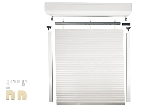 Schellenberg 39065 Stem Roller Shutter Set for Windows, Mini Roller Shutter System, 95 x 120 cm, White/Grey, External Roller Shutters 45° Aluminium Stem Box, with Guide Rails, PVC Roller Shutter