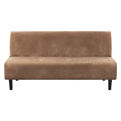 Velvet Stretch Futon Slipcover, Armless Sofa Bed Elastic Furniture Protector Foldable Couch Cover(Camel)