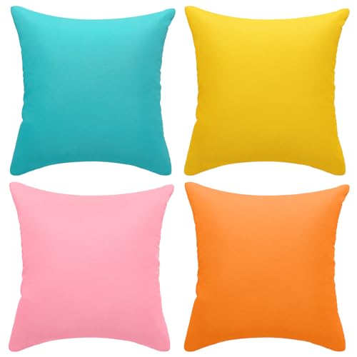 fauson Outdoor Pillow Covers 18x18 Set of 4, Outdoor Waterproof Decorative Throw Pillow Covers for Garden Patio Tent Balcony Bench Couch Sofa