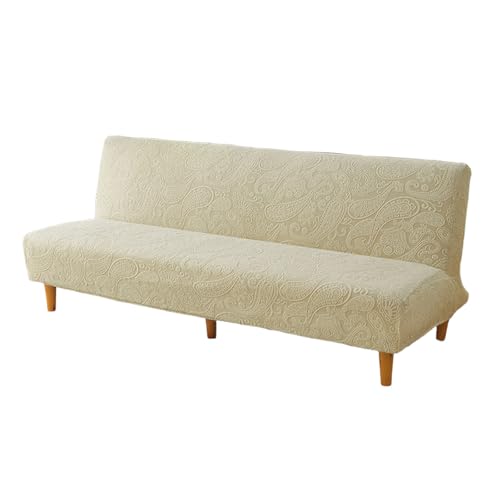 Armless Futon Covers Stretch Futon Couch Slipcover Soft Thicked Jacquard Sofa Bed Cover Furniture Protector for Living Room(Off-White,S)