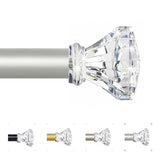 TVWOO Silver Decorative Crystal Curtain Rods 36 to 88 Inch:Heavy Duty Adjustable Window Curtains Rods for Living Room Bedroom,Nickel Modern Girly Acrylic Drapery Rod with Clear Bling Diamond Finials