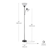Globe Electric 67135 72" Floor Lamp with Adjustable Reading Light, Bright, Easy-to-Assemble Torchiere for Bedroom, Living Room & Office - Space-Saving Slim Design