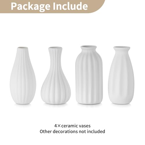 White Ceramic Vase for Table Decor: NUPTIO Small Bud Vases for Flowers - Centerpiece Table Decorations for Christmas Home Wedding Dining Room Set of 4