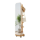 Floor-Standing Solid Wood Rotating Coat Rack，Full Length White Coat Rack Mirror on Wheels Solid Wood Frame for Bedroom and Living Room Large 2 in 1 Body Dressing Mirror