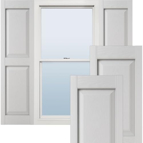 Ekena Millwork Lifetime Vinyl LP2S12X03100WH Standard Two Equal Panel Vinyls, Raised Panel Vinyl Shutters, w/Installation Shutter-Lok's & Matching Screws (Per Pair), 12"W x 31"H, White