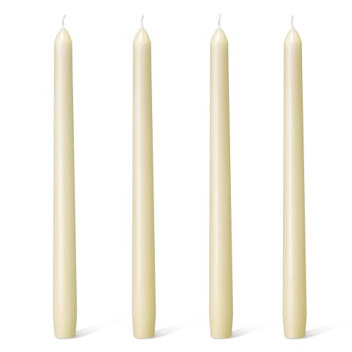 Everymoment Ivory Taper Candles - 4 Pack 10 Inch Candlesticks - Dripless & Smokeless Tapered Candle 8 Hours Unscented Cream Candle Sticks - Perfect for Wedding Holiday Dinner Party Home Decor