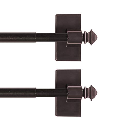 H.VERSAILTEX 2 PACK Magnetic Curtain Rods for Metal Doors Multi-Use Rods for Small Windows Cafe Sidelight and Iron Steel Places, Tool Free with Square Finials (Adjust from 16 to 28 Inch, Cocoa)