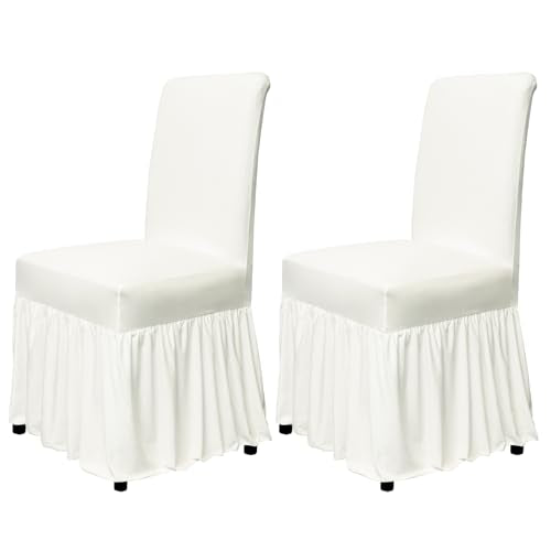 molasofa Chair Covers for Dining Room Set of 2 Stretch Chair Slipcovers with Skirt for Kitchen Seat Protectors Wedding Banquet Decor Kids Pets Spandex Fabric Washable (2pcs, Cream)