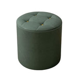 Dark Green Pouf Footrest for Makeup Vanity, Low Stool for Shoe Change, Small Round Accent Chair for Living Room, Bedroom, Office - Cushioned Design