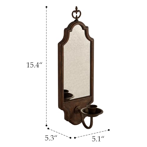 SOFFEE DESIGN Mirrored Wall Candle Holder - Antique Copper Sconce for Taper Candles, Elegant Hanging Decor