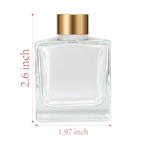 Squre Glass Diffuser Bottles with Gold Caps, Set of 4-3.7" High,200ml 6.7 fl oz. Fragrance Accessories Use for DIY Replacement Reed Diffuser Sets