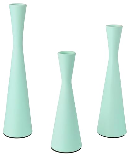 Vixdonos Taper Candle Holders Metal Candlestick Holders Set of 3 Table Mantel Decorative Candle Stand for Dinning,Party，Wedding,Home Decor(Light Green)