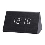 GLEAVI Modern Triangle Led Wooden Alarm Clock Desk Clock Digital Display Thermometer Function USB Powered Battery Operated Black Wood White Light