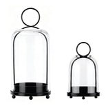 6" & 4" Wide Versatile Modern Metal Hurricane Lantern with Handmade Sturdy Glass Dome in Black for Pillar Candle & Plants, for Living Room, Porch, Mantel Decoration (Black, 4"x7.5" &6.3"x11.2")