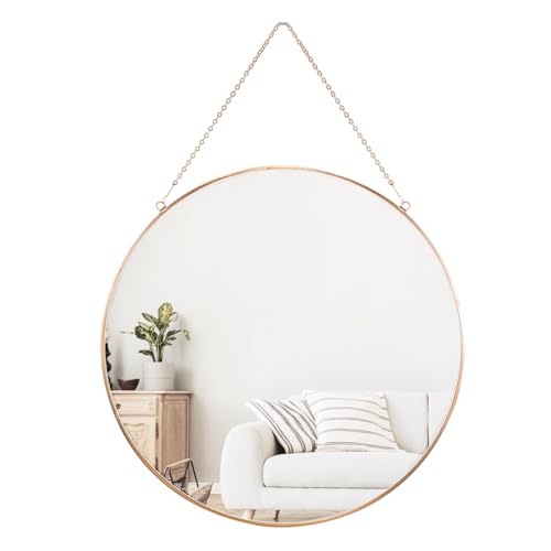 Dahey 11.8-inch Small Hanging Circle Mirror Wall Decor Gold Round Mirror with Hanging Chain for Office Bathroom Bedroom Living Room Dorm College, Gold