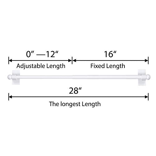 Turquoize 2 Pack Magnetic Curtain Rods for Metal Doors with Adjustable Length,Extends from 16 inch to 28 inch Magnetic Cafe Curtain Rod, Easy Installation for Any Steel Spaces, White, 2 Pack
