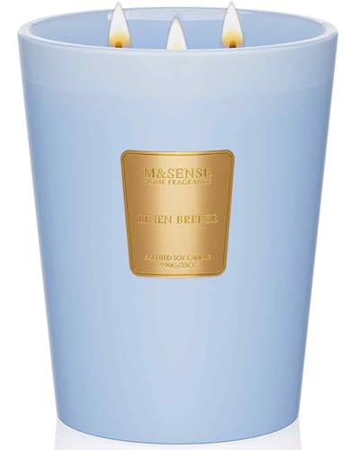 M&SENSE Linen Breeze Soy Candle, 35oz 3-Wick, Fresh Home Decor