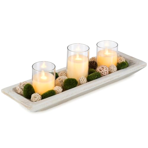 Hanobe Large Decorative Bowl for Coffee Table Entryway Decor, Rustic White