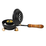 Premium Handmade Black Iron Incense Burner with Wooden Handle and Lid – Removable Screen, 3.15 Inch Diameter, 8.66 Inch Length