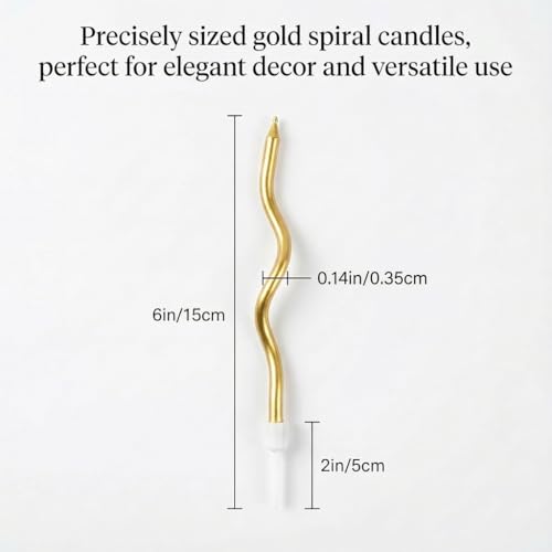 12-Count Spiral Birthday Candles, Long Twisty Gold Party Candles with Candle Holders, Long Burning for Weddings, Birthdays, Party Decorations, Cupcakes, Anniversary and Meetups (Gold)