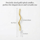12-Count Spiral Birthday Candles, Long Twisty Gold Party Candles with Candle Holders, Long Burning for Weddings, Birthdays, Party Decorations, Cupcakes, Anniversary and Meetups (Gold)