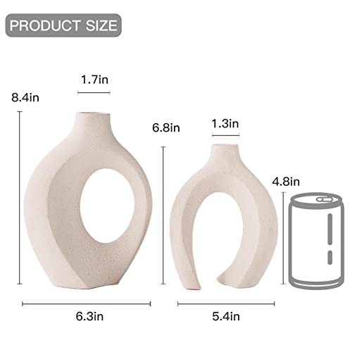 Levvohd Hollow Ceramic Vase Set of 2, Modern Nordic Minimalist Book Style Boho Aesthetic Vases for Home Decor Living Room Shelf Entryway Coffee Centerpiece Table Decorative (Cream White)