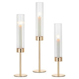 Hewory Gold Taper Candle Holders: Candlestick Holders Set of 3 Hurricane Glass Tall Candle Holder for Candlesticks Candle Sticks Holder Decor for Table Centerpiece Wedding Party Christmas Decorations