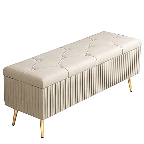 Foldable Velvet Storage Pouf with Metal Legs - Padded Footrest & Toy nizer for Bedroom Living Room Hallway - 80x40x45cm
