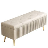 Foldable Velvet Storage Pouf with Metal Legs - Padded Footrest & Toy nizer for Bedroom Living Room Hallway - 80x40x45cm