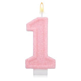 Pink Number One Birthday Candles, Romantic Cake Glitter Pink Number 1st Candles Anniversary Cake First Topper Decoration Cute Birthday Party Supplies for Wedding Anniversary Celebration Supplies (1)