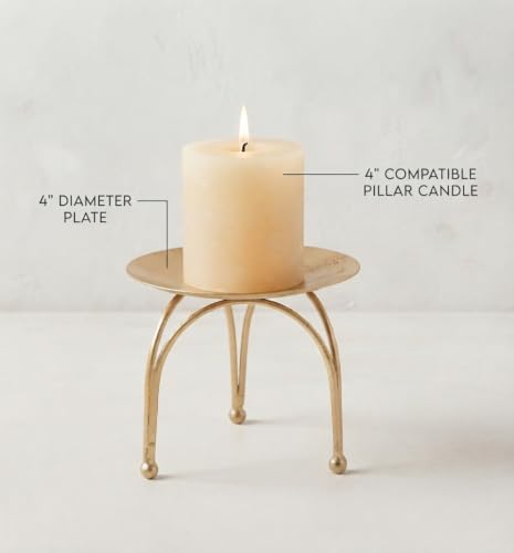Hosley® Iron Pillar Candle Holders 4 Inch Diameter Tripod Stand Table Centrepiece Perfect for Home Decor, Wedding, Parties, Living Room Pack of 2, Gold
