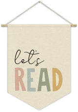 Reading Corner Decor, Let's Read Sign Kids Room Wall Canvas Banner, Library Boho Classroom Bookshelf Hanging Pennant Flag, 15x11in