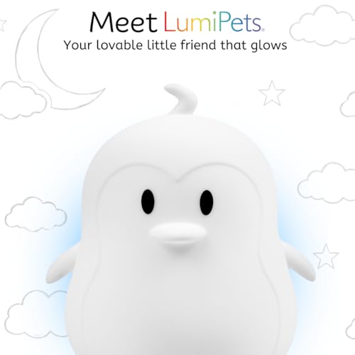 Lumipets Remote Control Silicone Night Light for Kids - Penguin Design with 9 Soft Colors & Sleep Timer - Rechargeable, Battery-Operated Lamp for Bedroom | Baby Nursery, Toddler, Girls, Boys