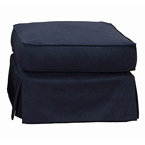 Sunset Trading Americana Slipcover Only for Rectangular Ottoman | Performance Fabric Washable Water-Resistant Stain-Proof | Living Room Sofa, Chair, Loveseat Footrest Cover | Navy Blue