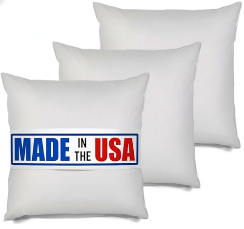 MSD 3 Pack Pillow Insert 26x26 Hypoallergenic Square Form Sham Stuffer Standard White Polyester Decorative Euro Throw Pillow Inserts for Sofa Bed - Made in USA (Set of 3) - Machine Washable and Dry